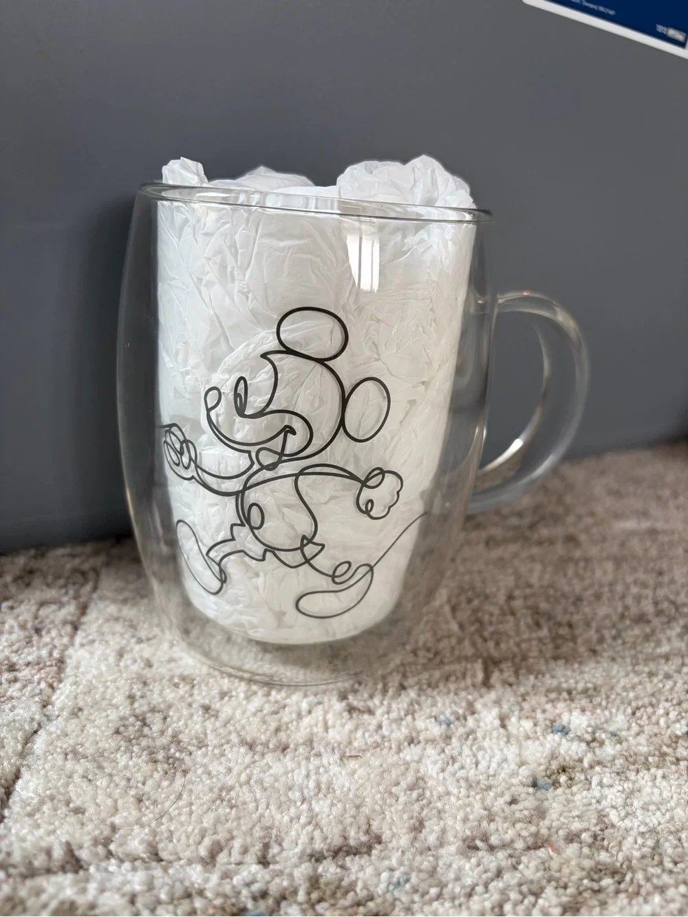 Clear Glass Mickey Mouse Double-Wall Mug - Black Line Art